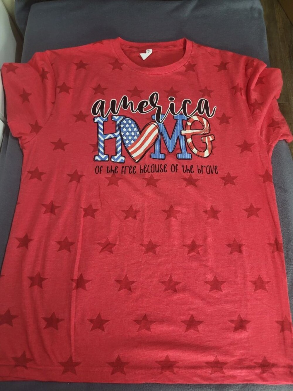 Love in Faith Womens LG Red T Shirt Home of the Free Because of the Brave USA